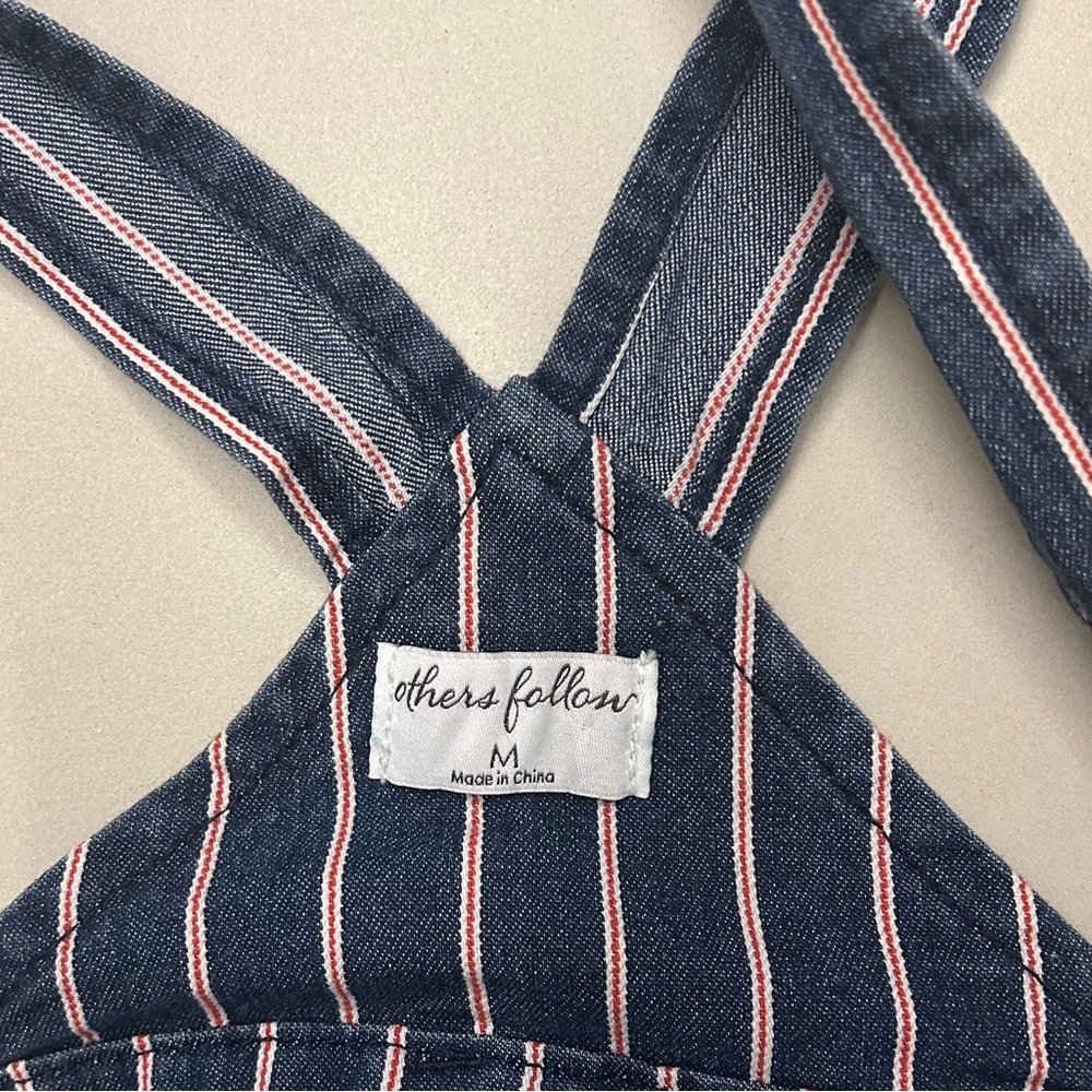 Others Follow Blue and White Striped Overalls Romper - Picture 6 of 8